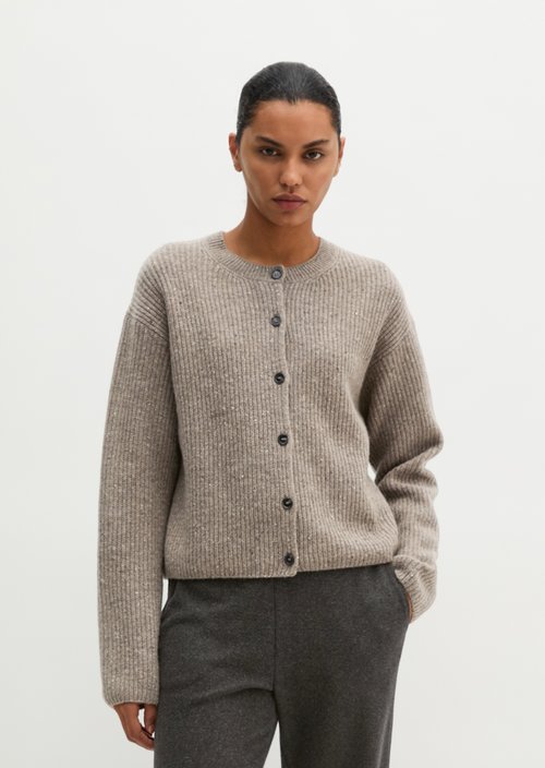 Regular-Fit Tweed Cardigan — Dark Beige