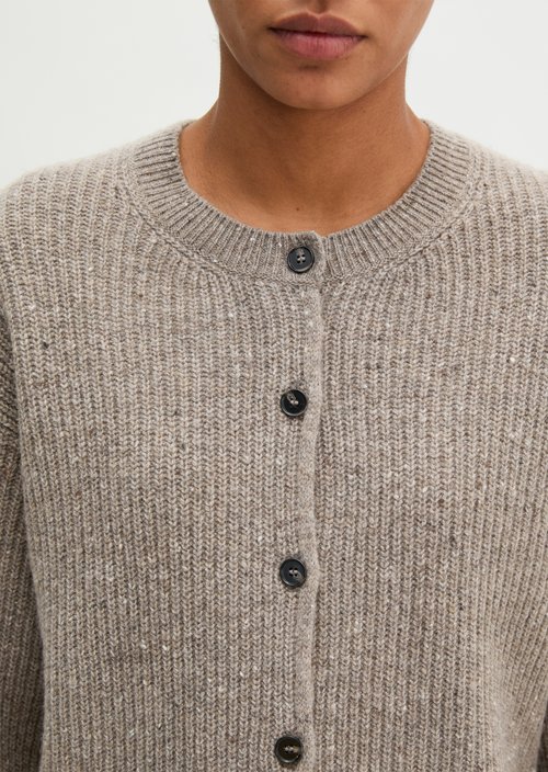 Regular-Fit Tweed Cardigan — Dark Beige