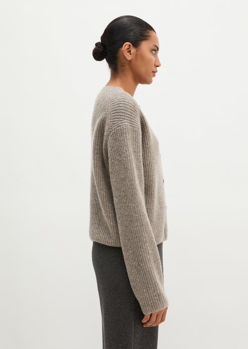 Regular-Fit Tweed Cardigan — Dark Beige