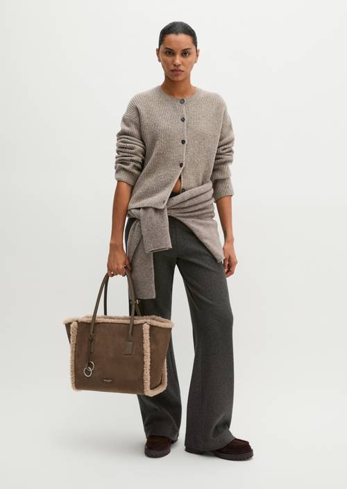 Tweed-Cardigan regular Dark Beige in Frontalansicht
