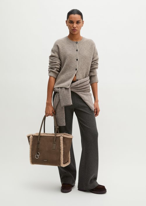 Regular-Fit Tweed Cardigan — Dark Beige