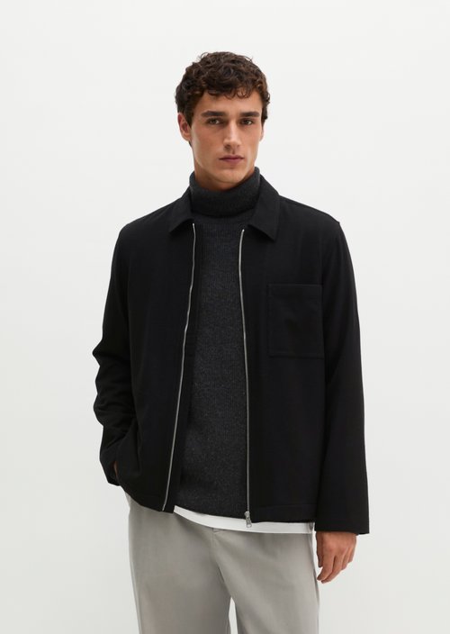 Regular-Fit Zip-Up Shirt — Black