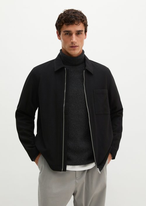 Regular-Fit Zip-Up Shirt — Black