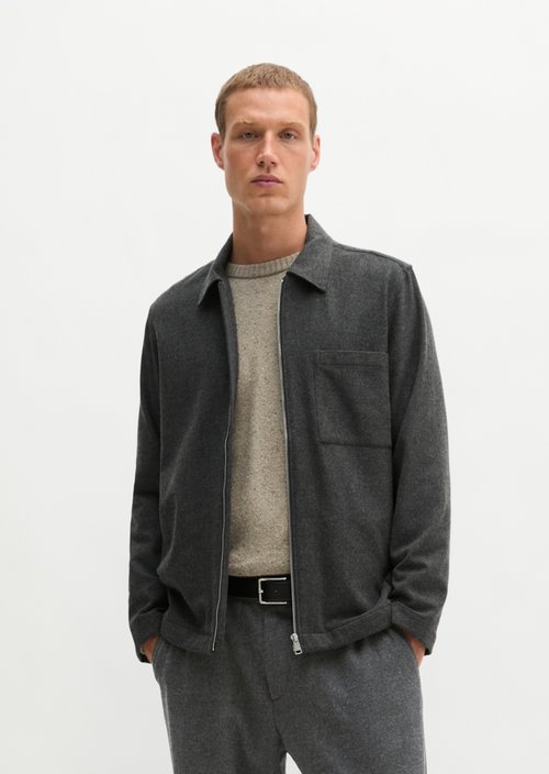 Regular-Fit Zip-Up Shirt — Dark Grey Melange