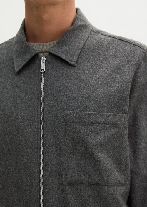 Regular-Fit Zip-Up Shirt — Dark Grey Melange