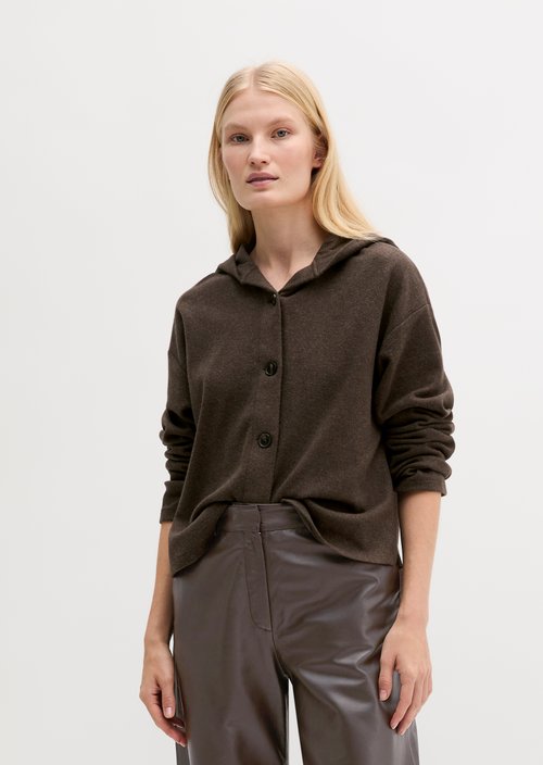 Relaxed-Fit Sweatshirt Jacket — Stone Brown Melange
