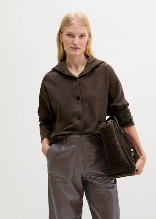 Relaxed-Fit Sweatshirt Jacket Stone Brown Melange in front view