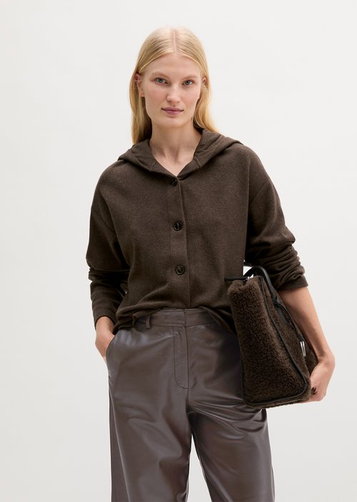 Relaxed-Fit Sweatshirt Jacket — Stone Brown Melange