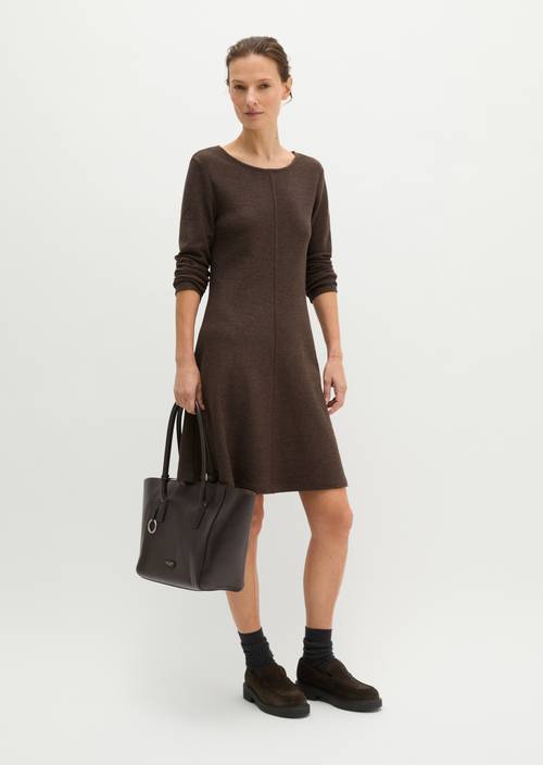 Jerseykleid flared Stone Brown Melange in Frontalansicht