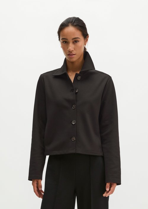 Regular Cropped Jersey Jacket — Black