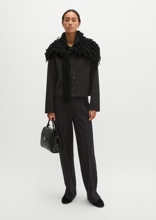 Regular Cropped Jersey Jacket — Black