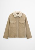Regular-Fit Corduroy Jacket with a fluffy teddy fur lining - beige