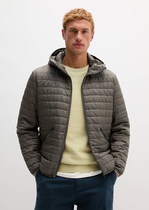 Regular-Fit Hooded Quilted Jacket Dusty Olive in front view