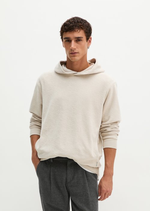 Terry Cloth Hoodie, Regular Fit — Linen Beige