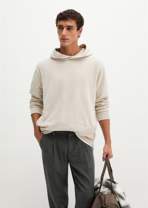 Terry Cloth Hoodie, Regular Fit — Linen Beige