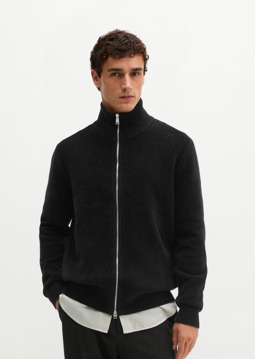 Regular-Fit Chenille Cardigan — Black