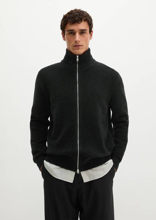 Chenille-Strickjacke regular Black in Frontalansicht