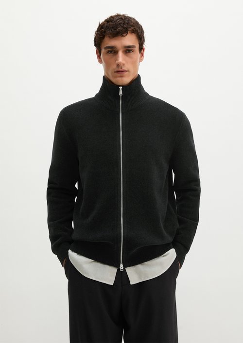 Regular-Fit Chenille Cardigan — Black