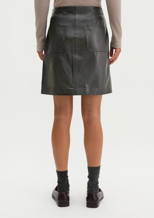 Flared leather miniskirt in a wrap style — Black