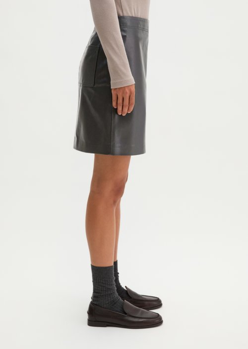 Flared leather miniskirt in a wrap style — Black