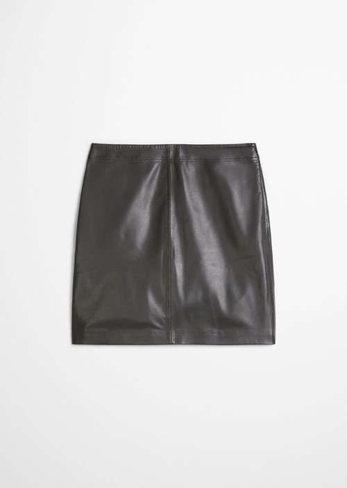 Flared leather miniskirt in a wrap style — Black