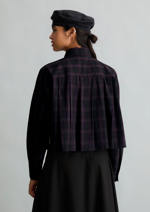 Cropped Checked Blouse — Black