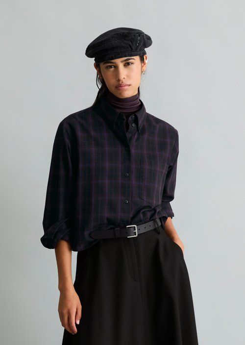 Cropped Checked Blouse — Black