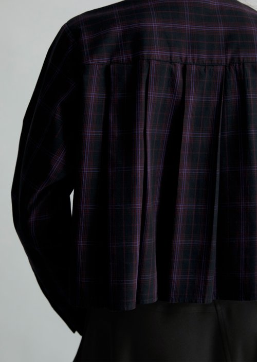Cropped Checked Blouse — Black