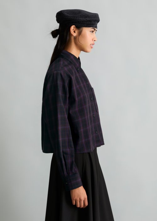 Cropped Checked Blouse — Black