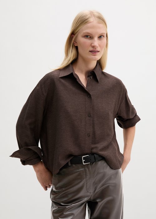 Regular-Fit Blouse — Stone Brown Melange