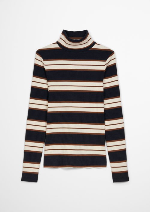Striped Slim-Fit Long-Sleeve Turtleneck — Dark Blue