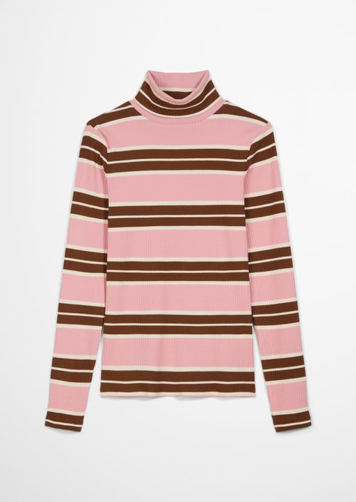 Striped Slim-Fit Long-Sleeve Turtleneck — Light Pink