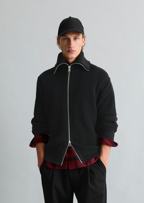 Regular-fit cardigan with a collar — Black