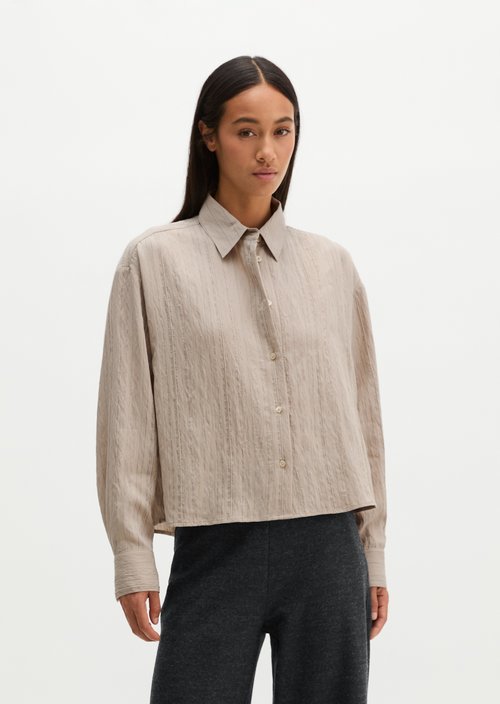 Relaxed Crinkle Blouse — Light Beige