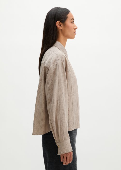 Relaxed Crinkle Blouse — Light Beige