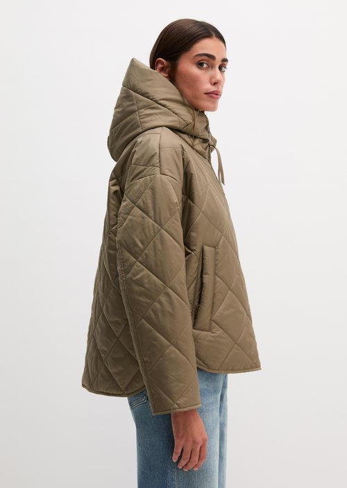 Relaxed-Fit Hooded Quilted Jacket — Milky Brown