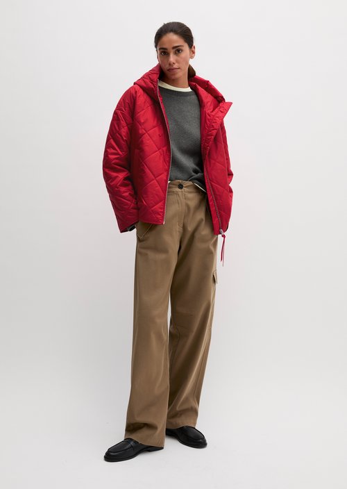 Relaxed-Fit Hooded Quilted Jacket — Sunny Red