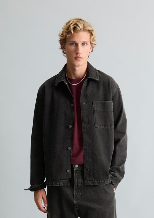 Regular-Fit Denim Overshirt — Black