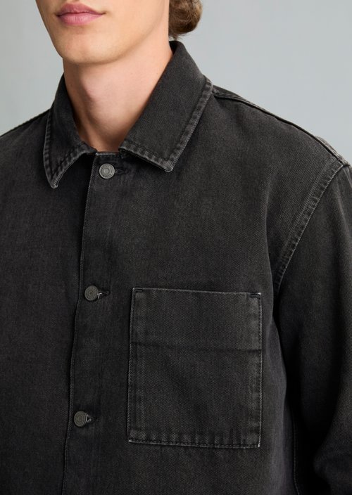 Regular-Fit Denim Overshirt — Black