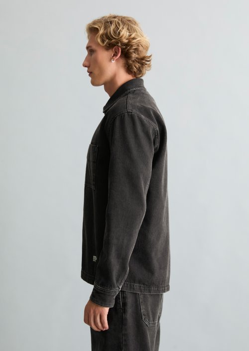 Regular-Fit Denim Overshirt — Black