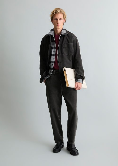 Regular-Fit Denim Overshirt — Black