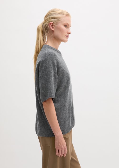 Loose-fitting short-sleeve sweater — Middle Grey Melange
