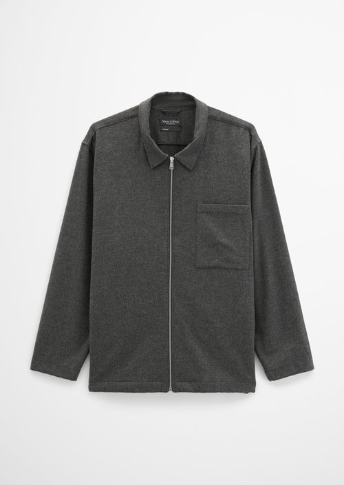 Regular-Fit Zip-Up Shirt — Dark Grey Melange