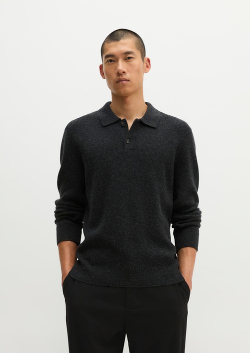 Regular-Fit Polo Sweater — Dark Grey Melange