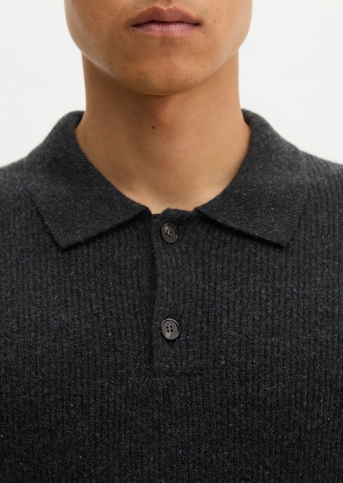 Regular-Fit Polo Sweater — Dark Grey Melange