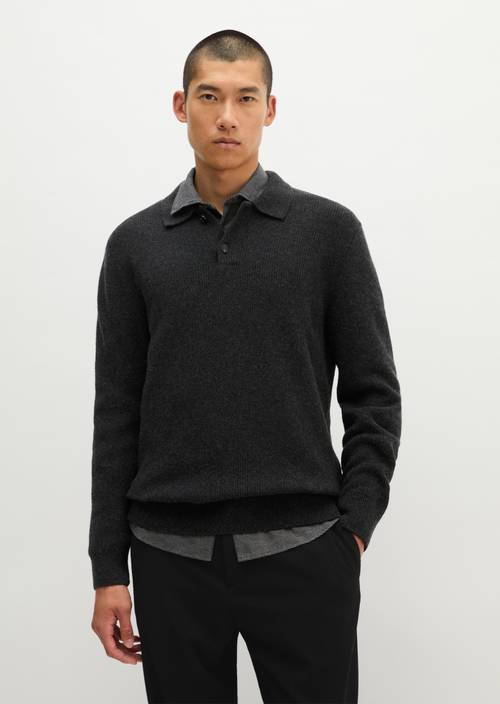 Regular-Fit Polo Sweater Dark Grey Melange in front view