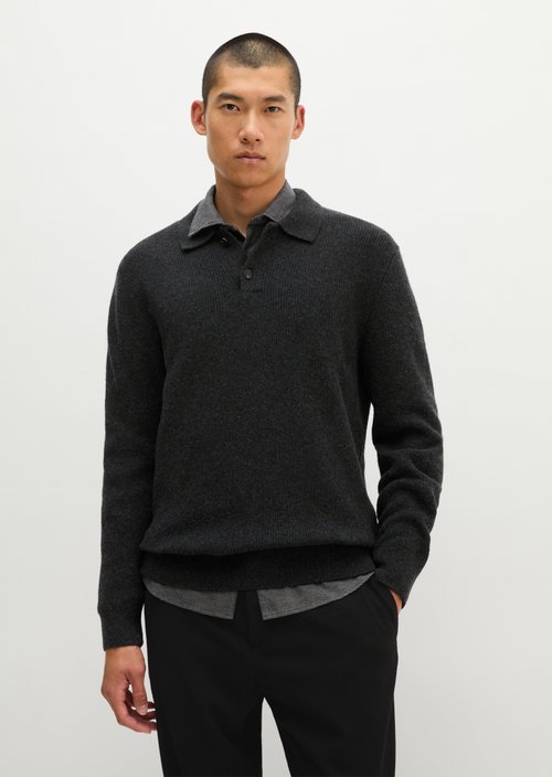 Regular-Fit Polo Sweater — Dark Grey Melange