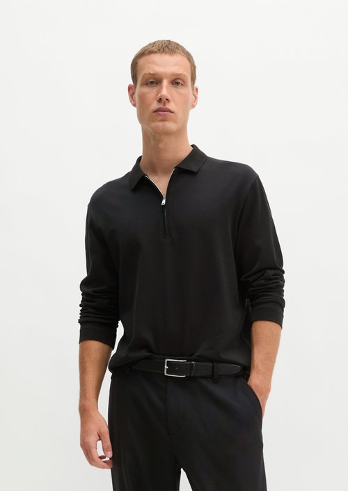 Long-Sleeve Polo Shirt, Regular Fit — Black