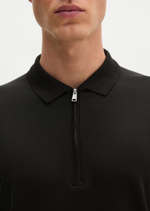 Long-Sleeve Polo Shirt, Regular Fit — Black