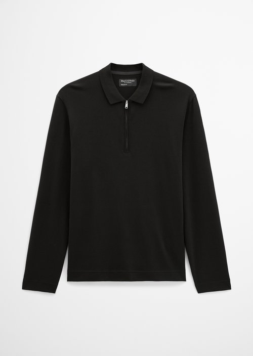 Long-Sleeve Polo Shirt, Regular Fit — Black